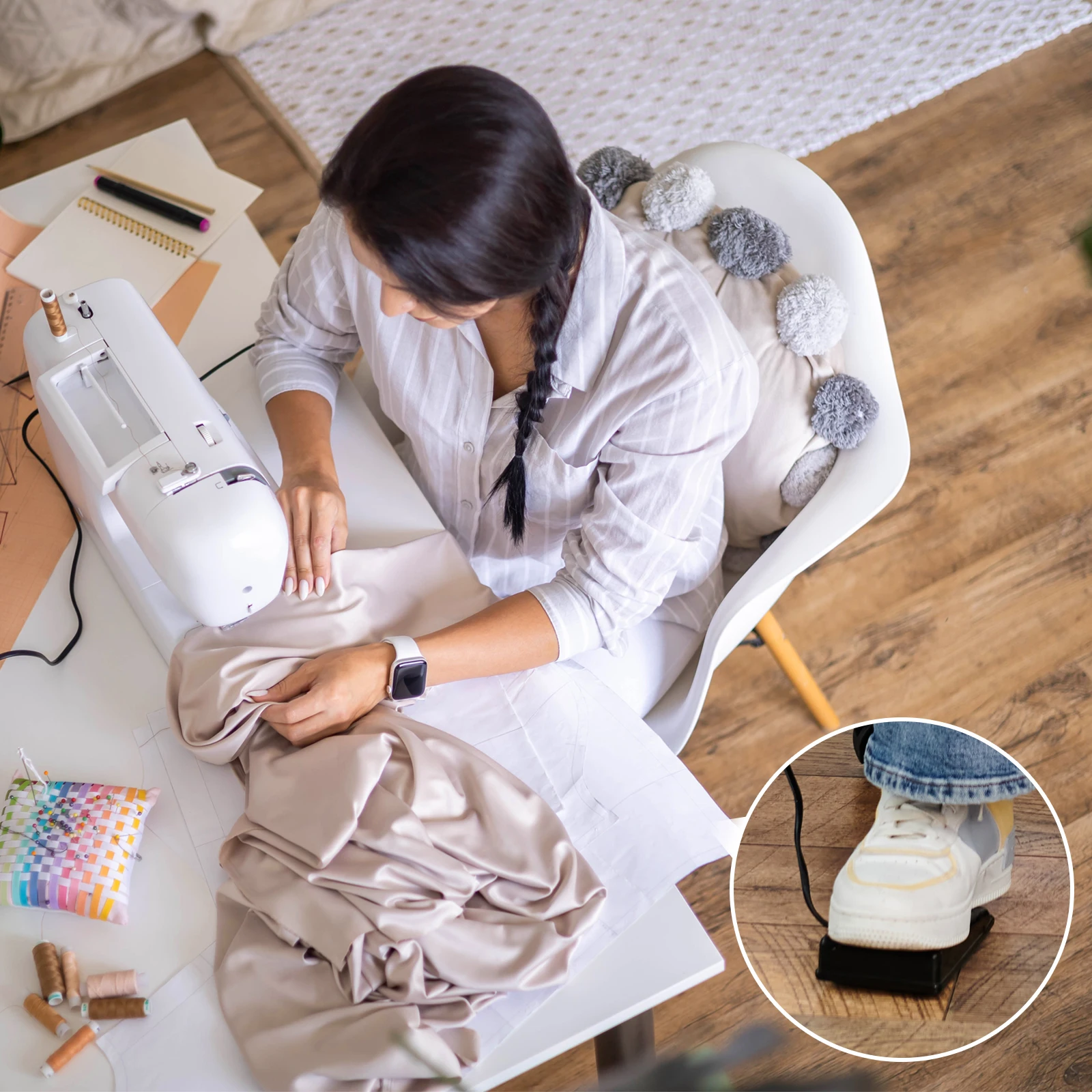 

Foot Pedal For Sewing Machine With Power Cord Steady Non-Slip Rubber Base Household Sewing Pedal Replacement Accessory