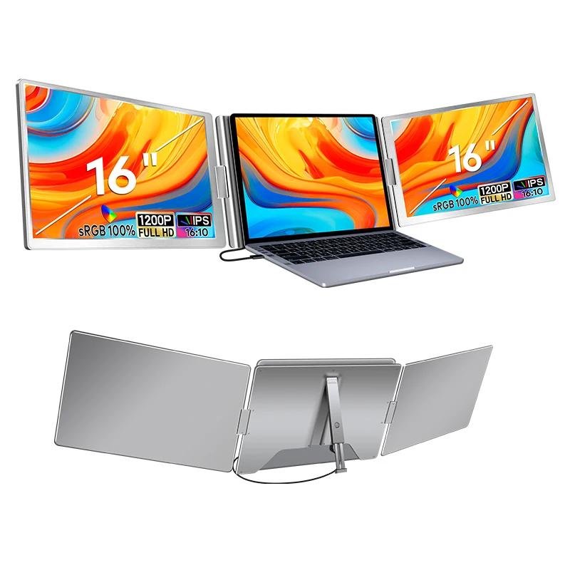 

1920*1200 FHD Screen 16 Inch Portable Triple With Dual LCD Screen Placed On The Desk USB For Laptop Use