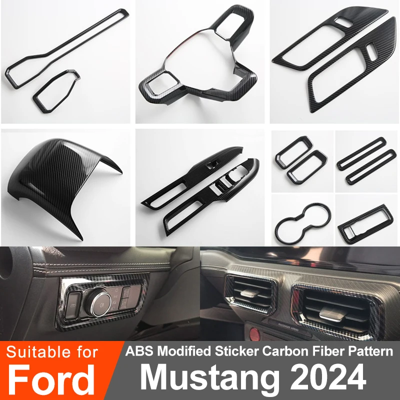 

For Ford Mustang 2024 Car Interior Decoration Protective Stickers ABS Plastic Stickers Steering Wheel Modification Accessories