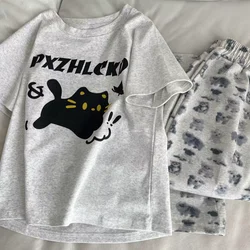 Women's cute cat pajamas cartoon cat pajamas set cotton loose comfortable cat loungewear 2024 fall New