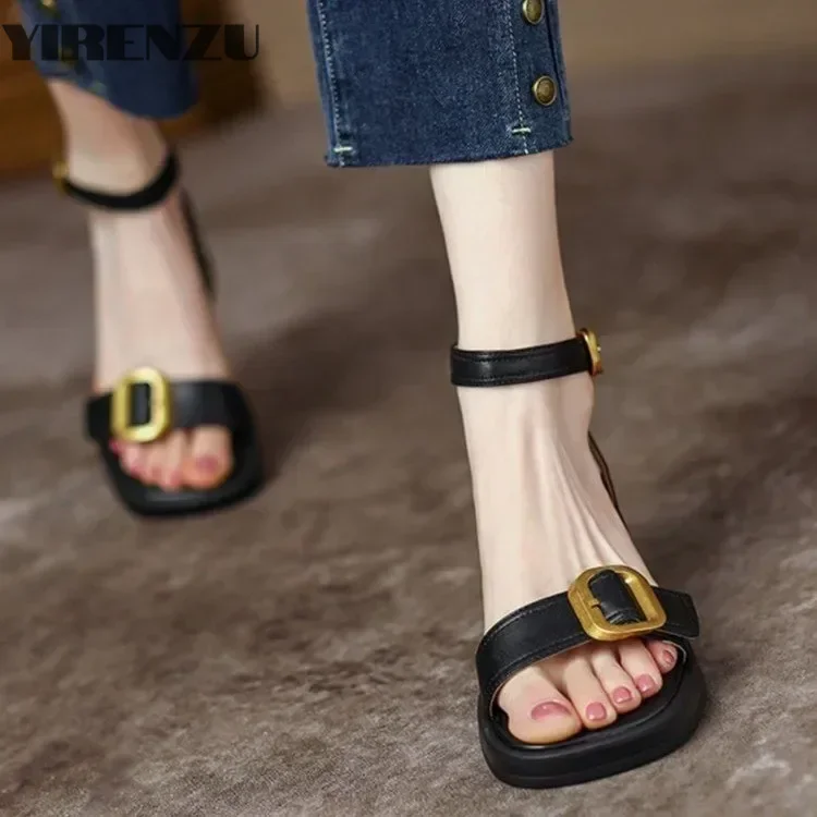 Ankle Strap VINTAGE Sandals for Women Open Toe High Heels Sandalias De Mujer Belt Buckle Square Heeled Women Pumps