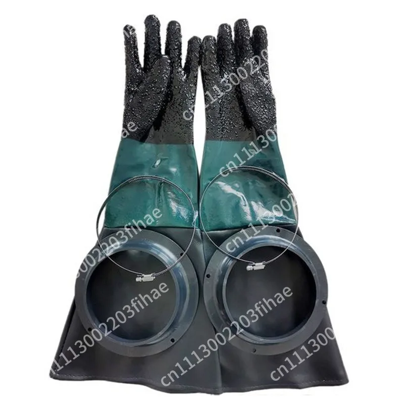 Sandblasting machine rubber gloves breathable thickened with small particles anti-skid protective gloves 60CM industrial gloves