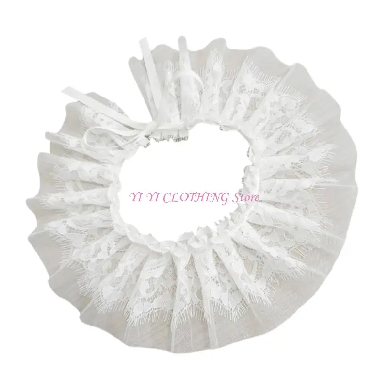 N5KF Vintage Victorian Layered Lace Trim Detachable Collar Costume Accessory For Themed Event Halloween Cosplay Parties