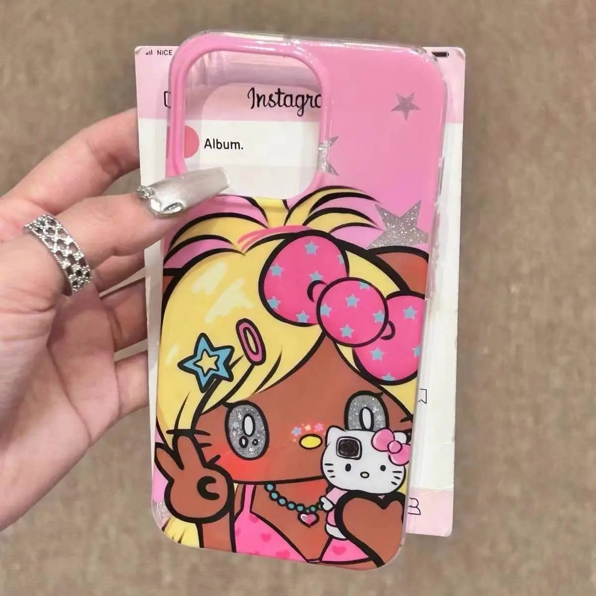 Kawaii Bling Bling Tan Hello Kitty Shockproof Case for IPhone 7/8 XS/XR 11 12 13 14 15 Pro Max Sanrio Anime Y2k Protective Cover