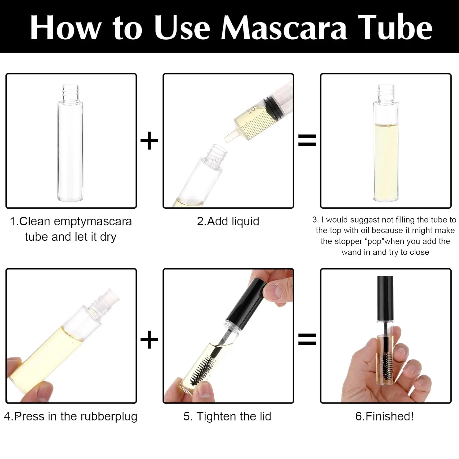 5 pçs 10ml tubo de rímel vazio com varinha de cílios recipiente de creme de cílios com funis ferramentas de transferência para garrafa de rímel diy