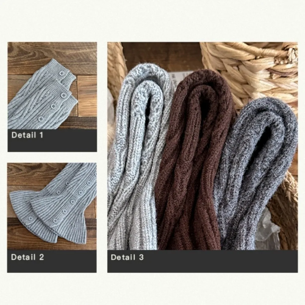 Cozy Crochet Knitted Boot Sock Sleeves Cable Knit Solid Color Flared Leg Warmers Soft Foot Cover Turned-up Button Socks Autumn