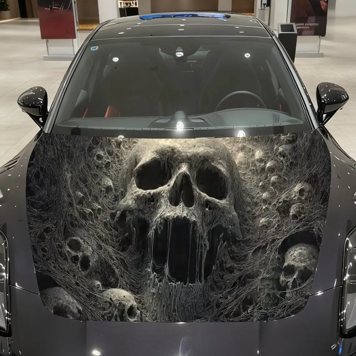 Web Skull Cluster Car hood packaging sticker, PVC material, self-adhesive waterproof, anti-slip paint, car exterior decoration a