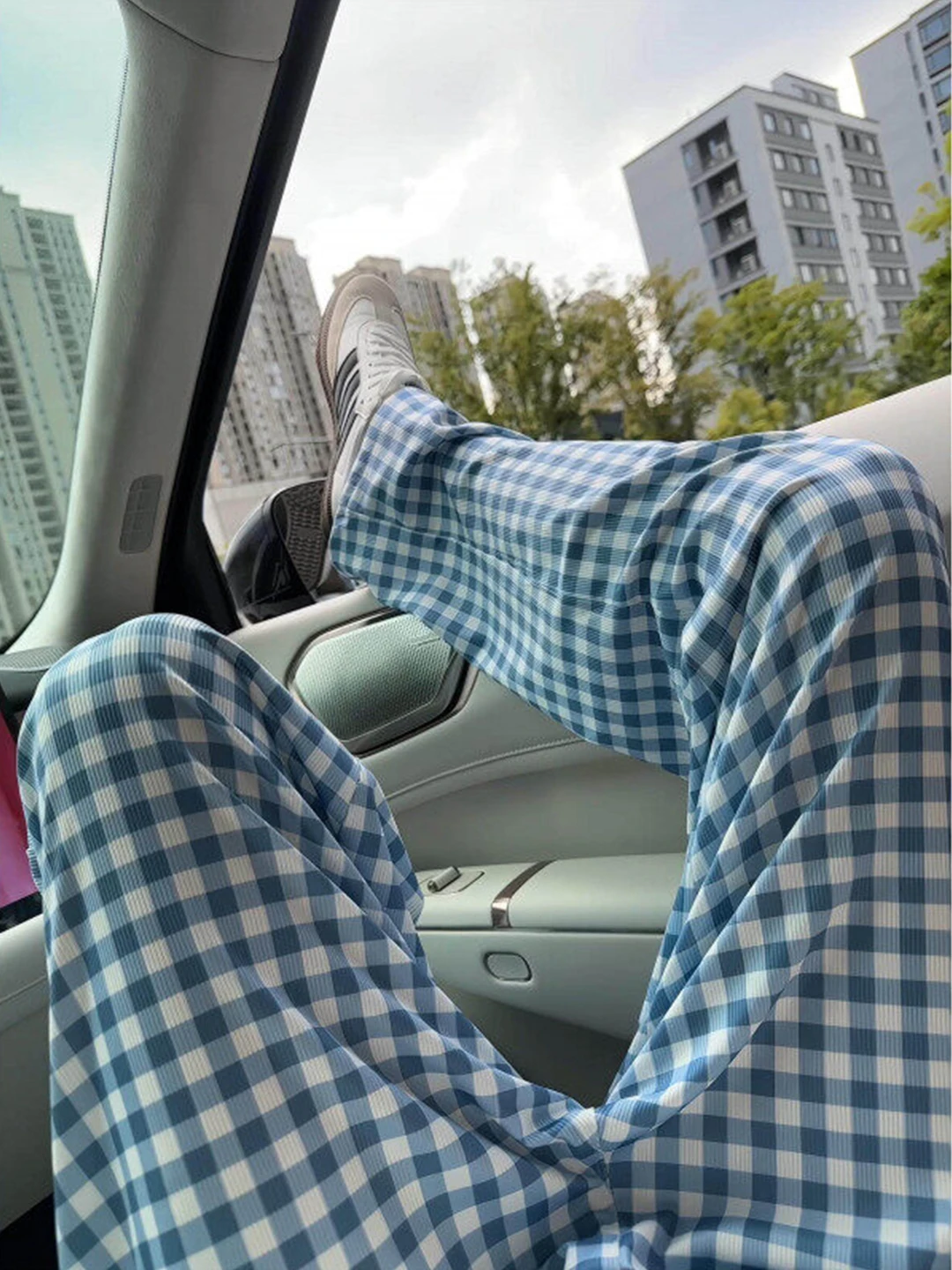 

Мужские летние тонкие американские ленивые широкие брюки в клетку из ледяного шелка, повседневные прямые брюки, дышащие, удобные, свободного покроя