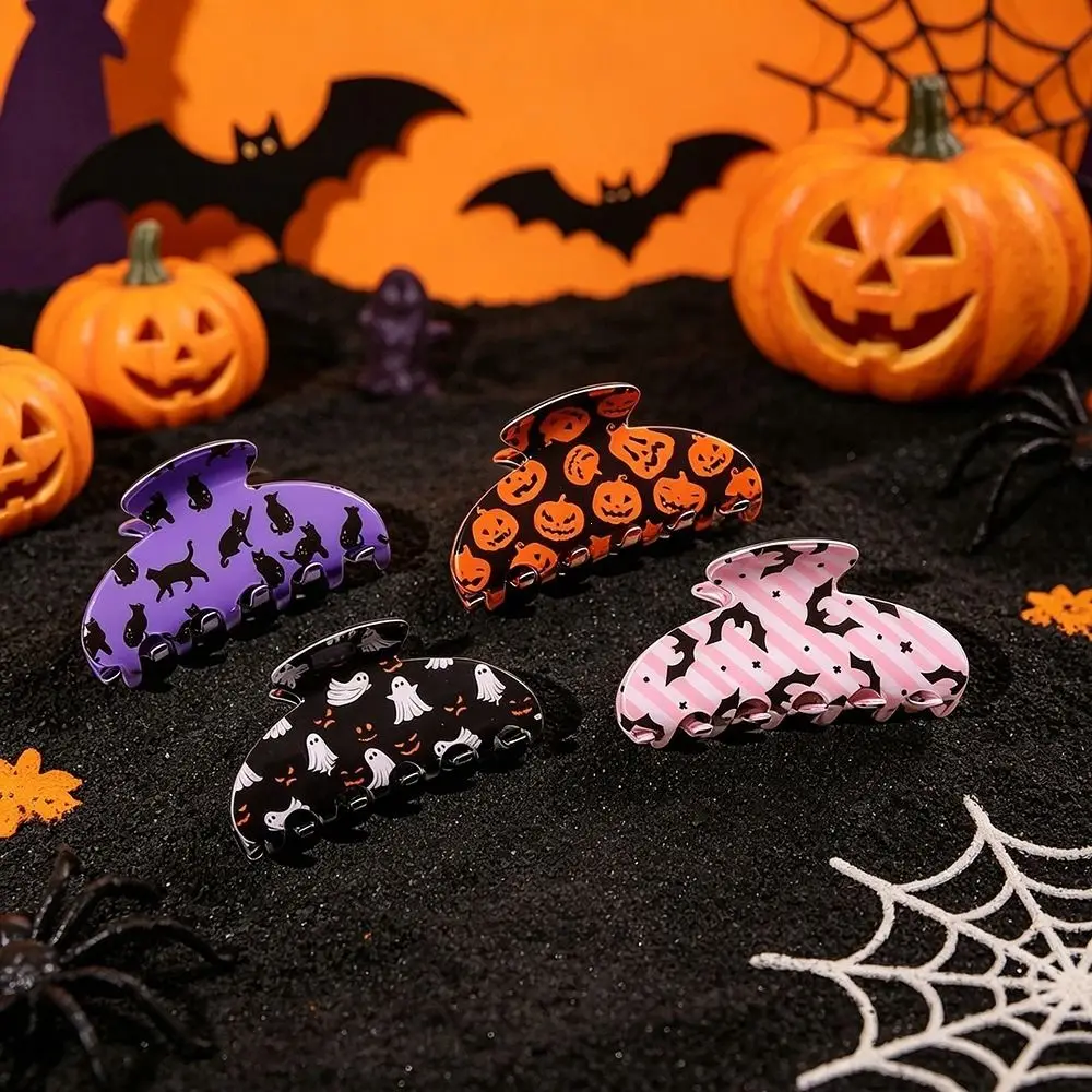 PVC Halloween Hair Claw Spider Skeleton Pumpki Hair Clip Cute Witch Hat Large Shark Clip Theme Photography