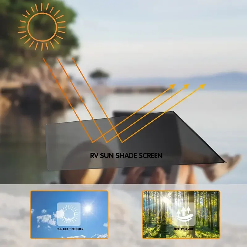 9 X 7ft RV Awning Side Shade Black Mesh Sunshade PVC UV Resistant Windproof Kit Screen Caravan Camper Outdoor Accessories Canopy