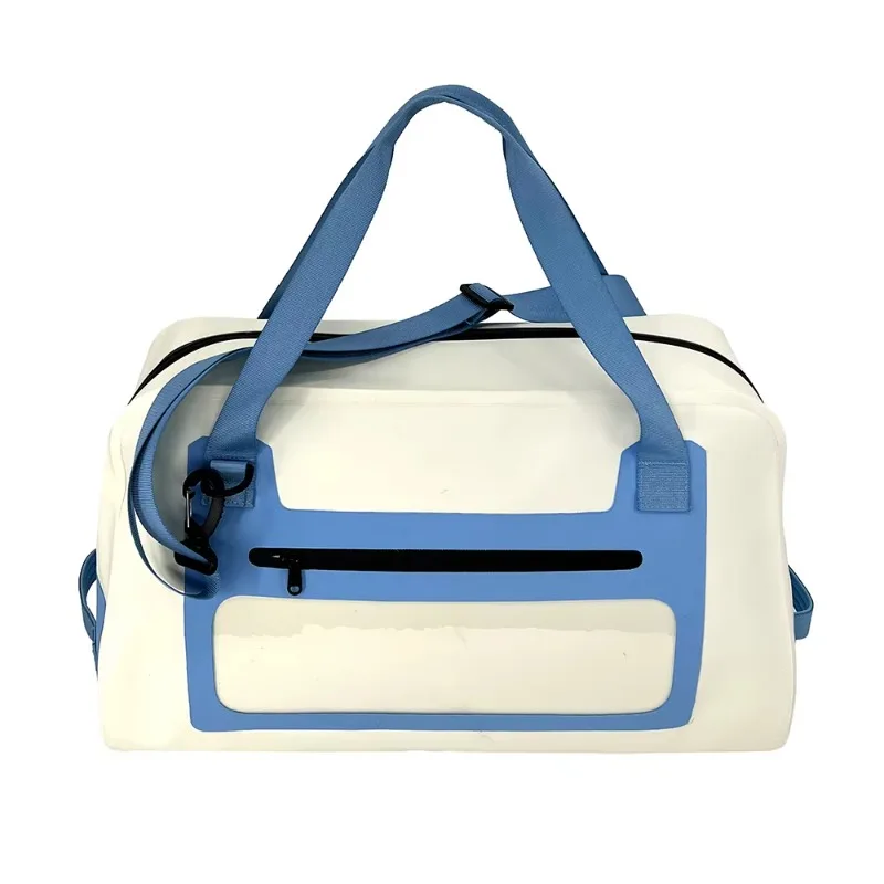 Stylish waterproof dry travel bag with sealed zipper buckle, heavy duty backpack strap, suitable for camping, hiking, boating