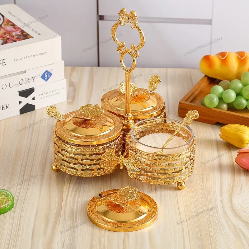 For Handle Basket Seasoning Jar Set with Spoon Household Sealed Storage Glass Storage Jar