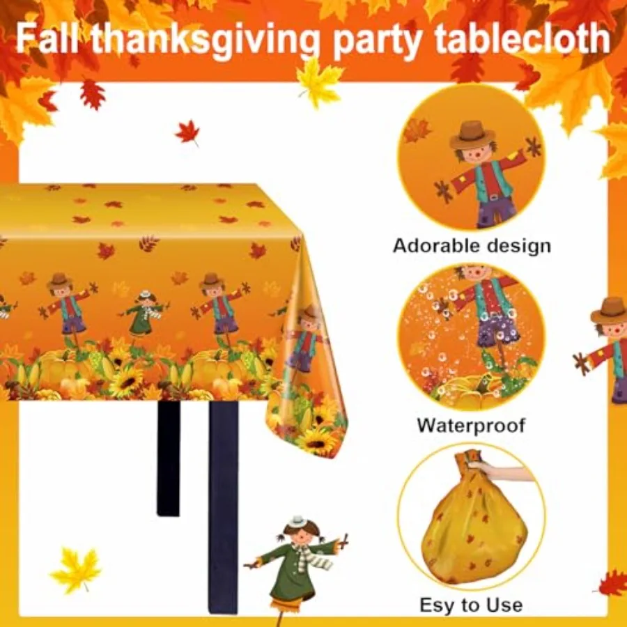 3 шт. осенняя скатерть, осенняя скатерть, одноразовая пластиковая скатерть на День Благодарения, пугало, тыква, кленовый лист, осенняя скатерть