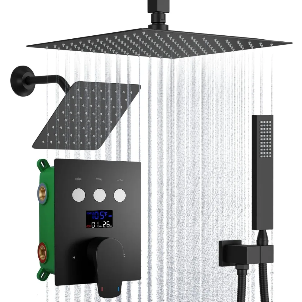 

Dual Shower System with 12-Inch Ceiling Rain Shower and 8-Inch Side Shower Head with Digital Display