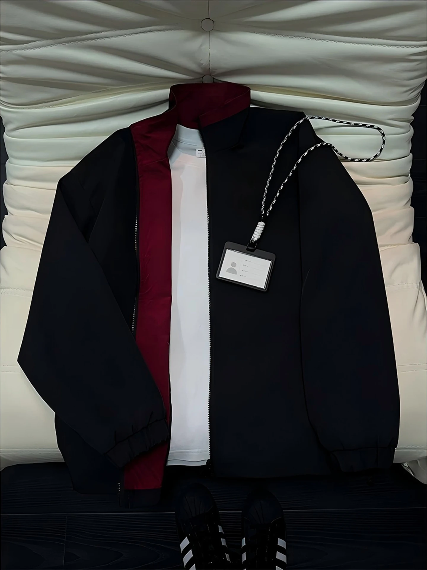 

Bla Red Contrast Color American Sle Stand Collar Men's Spring Faion Brand Baseball Jaet Flight Leather Coat