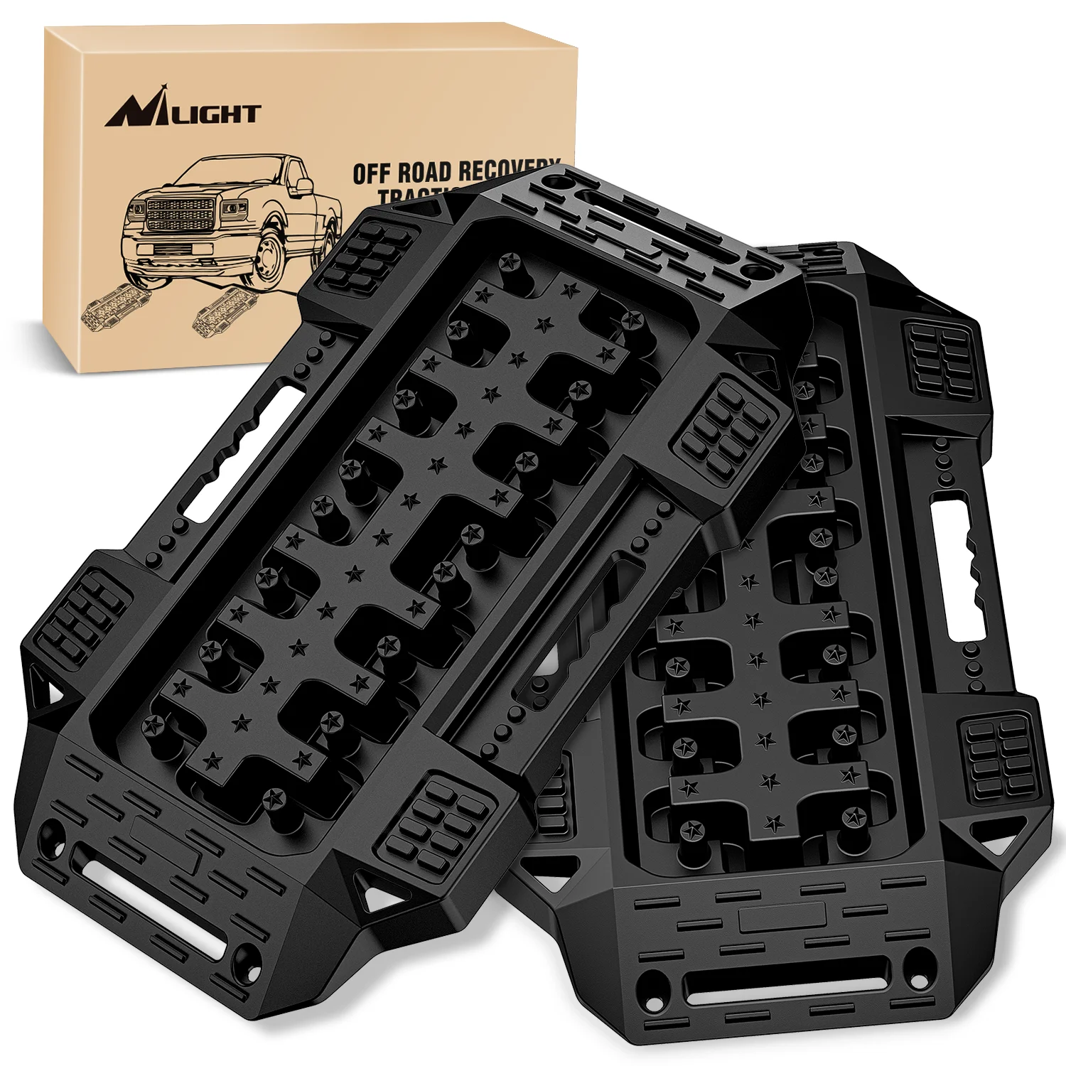 Nilight Recovery Offroad Traction Boards Mini Short Emergency Tire Tracks Mats For 4WD 4X4 ATV UTV on Mud Sand Snow (2PCS Black)
