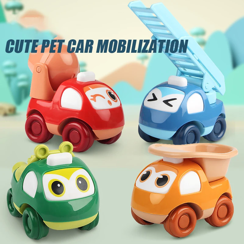 Random 2PCs Cartoon Engineering Vehicles with Inertia Sliding Battery-Free Fun Toy Perfect Gift for Baby Girls and Boys