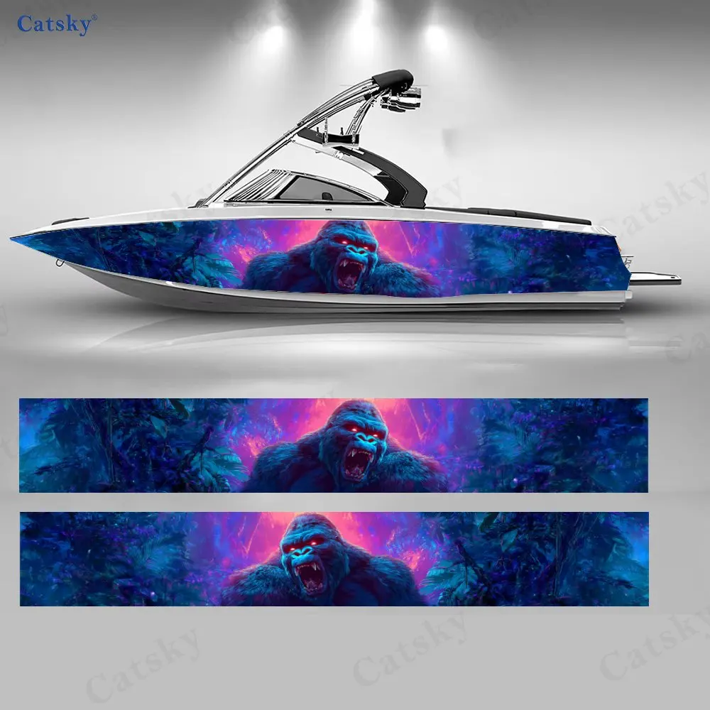 Pegatinas para Barcos con Diseño de Estrella de Fuego Púrpura y Rey Gorila, Vinilo Impermeable de PVC para Embarcaciones de Pesca, Diseño Duradero y Elegante