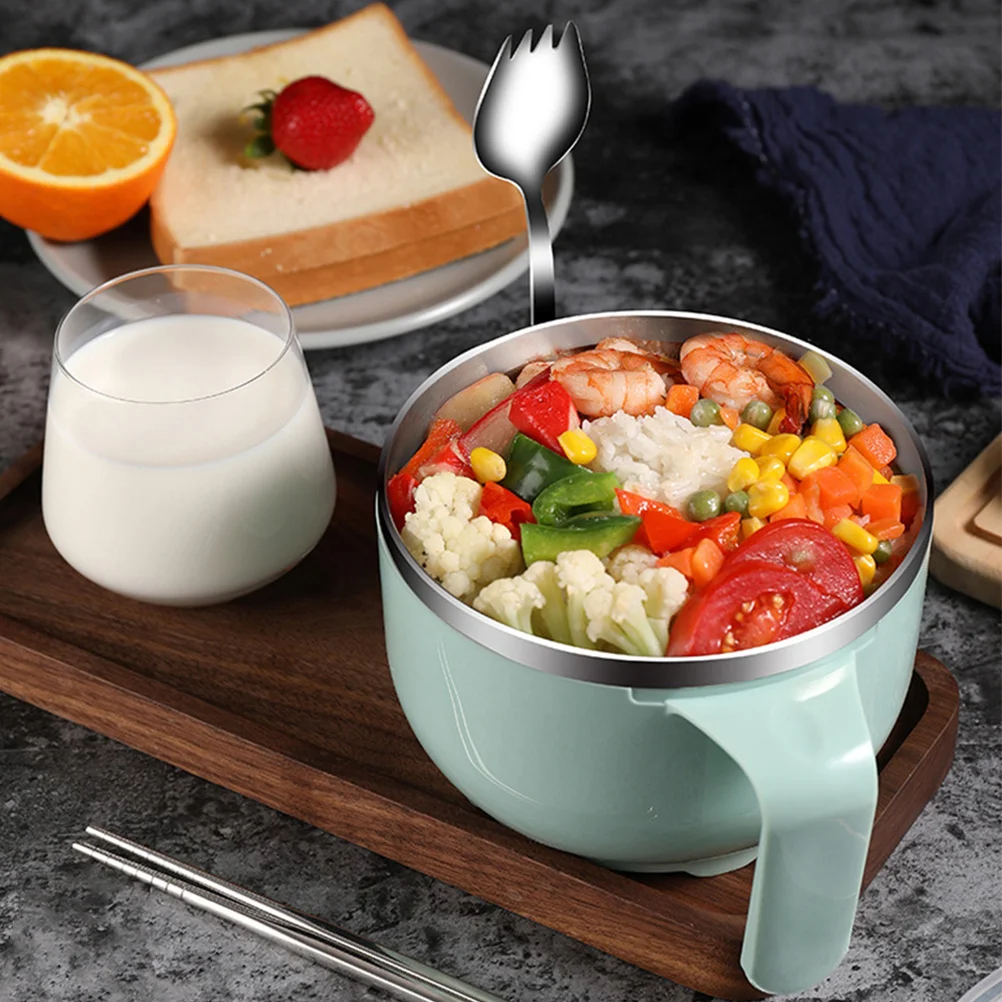 

1 Set Stainless Steel Noodle 1200Ml Anti-Scald Leak-Proof Food Storage For Rice Salad Soup With Tableware Lunch Bowl Lidded