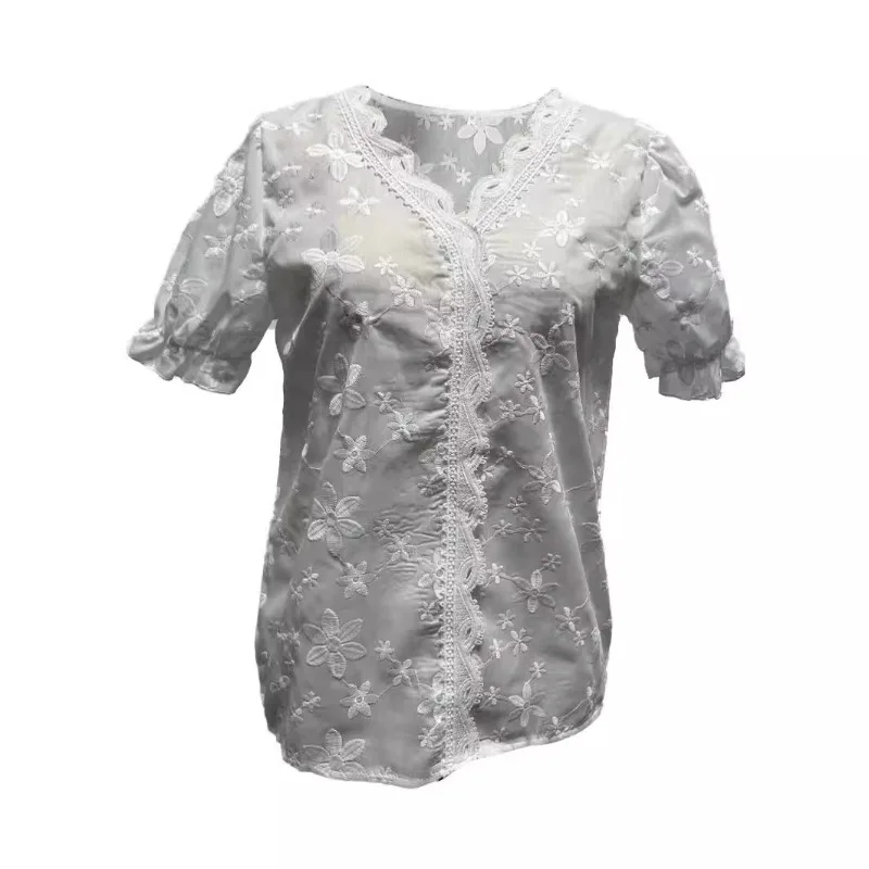 Summer casual V-neck lace patchwork shirt shirt for women\'s clothing blouse women  blusas de mujer