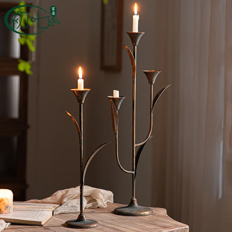 

Садовый уличный растительный орнамент, американский ретро-старое украшение, домашний полый креативный подсвечник из кованого железа