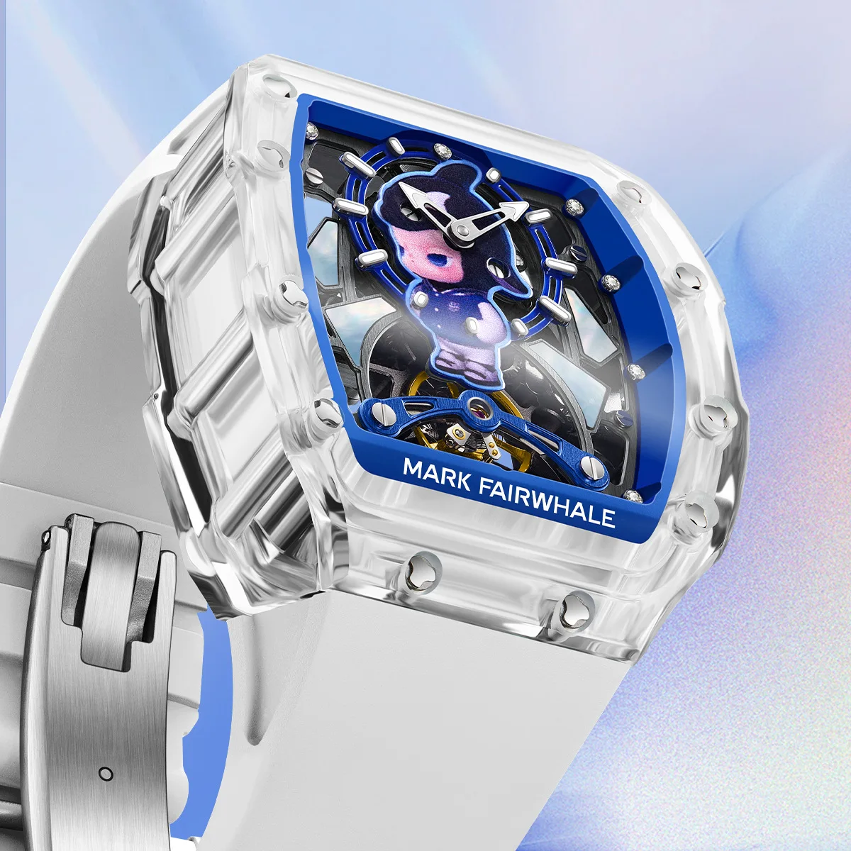 Mark Fairwhale Luxury Men's Tourbillon Mechanica นาฬิกากันน้ําส่องสว่างอัตโนมัติโครงกระดูกกีฬานาฬิกาพร้อมสายยาง