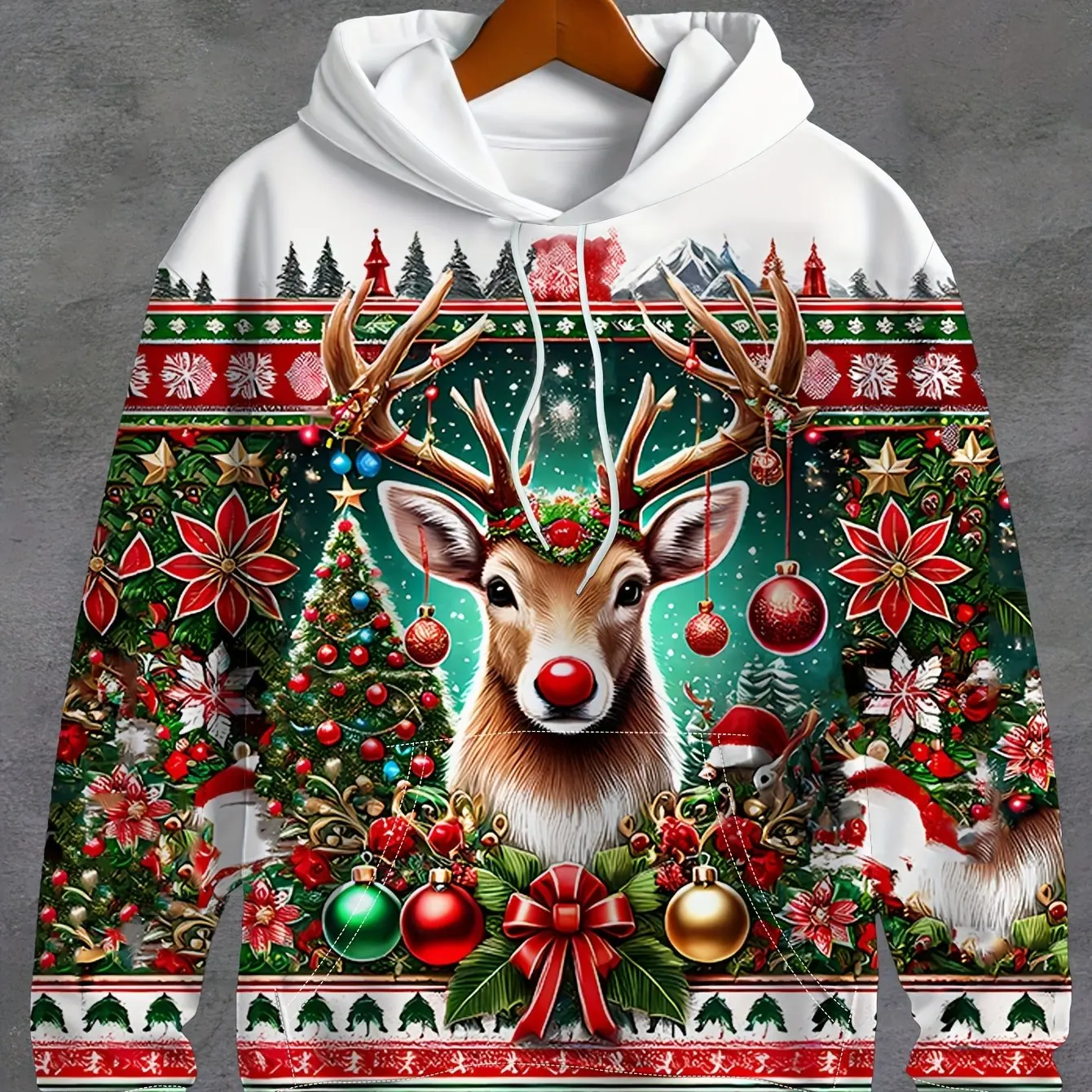 

Christmas Elk Print Sweatshirts For Men Funny 3D Santa Claus Pattern Hoodie New Year Gift X'mas Clothing Autumn Winter Loose Top