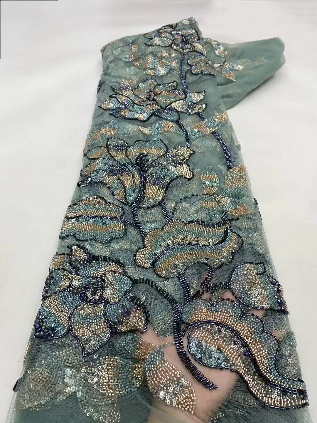 아프리카 나이지리아 2025 비즈 자수 레이스 고급 프랑스 스팽글 네트 레이스 원단 웨딩 파티 드레스 여성용