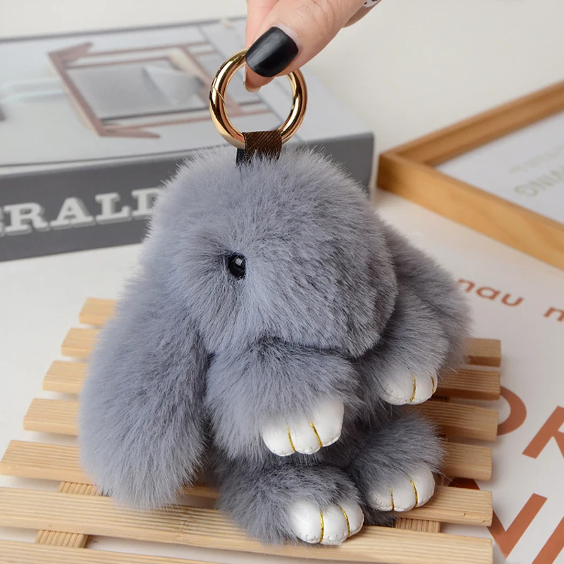 Fluffy Faux Fur Rabbit Keychain For Women Plush Pompom Bunny Hare Key Chain On Bag Car Trinket Female Jewelry Party Dolls Gift