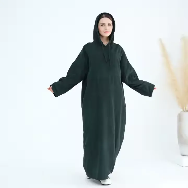 Women Abayas Muslim Dress Ramadan Hooded Solid Casual Arab Robe Eid Djellaba Turkey Kaftan Kebaya Jalabiya Caftan Marocain Femme