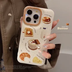 Toast bread coffee cappuccino Illustration Phone Case For iPhone 16 15 14 13 12 Pro Max Xr 15 14 16 Plus Case Cute cartoon Cover