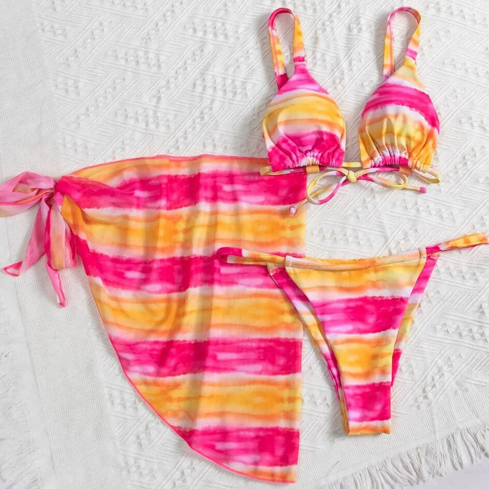 Conjunto de Bikini de tres piezas para Mujer, ropa de baño con sujetador, tankini estampado, Verano