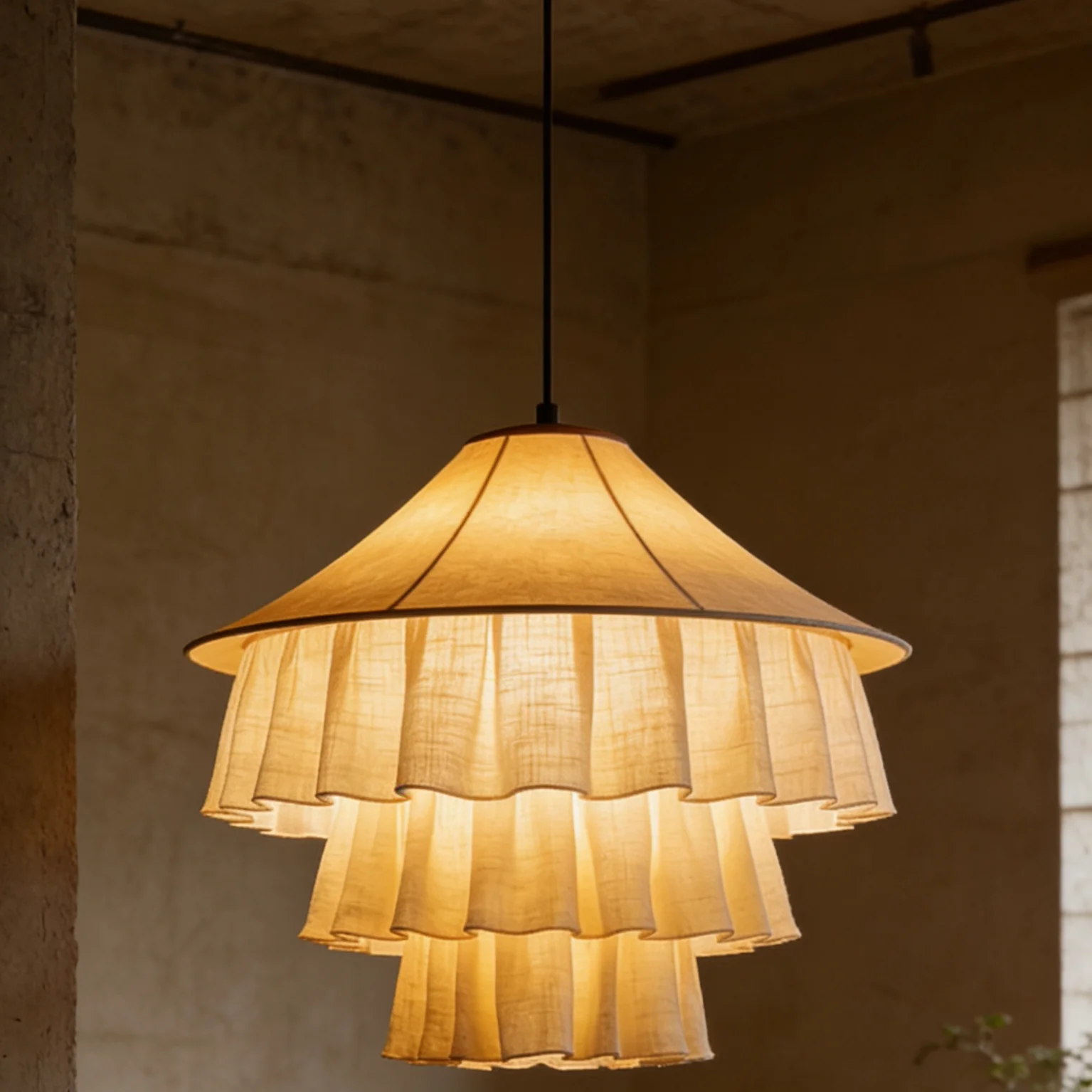 Japanese Wabi Sabi Linen Pendant Light Retro Zen Folded Shade for Tea Room Dining Bar Ceiling Lamp