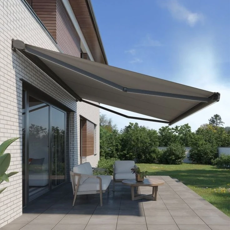 Sun Shade Wall Fixing Aluminum Folding Arms Motorized Awning Retractable Full Box Awning for Patio Store Terrace Outdoor Space