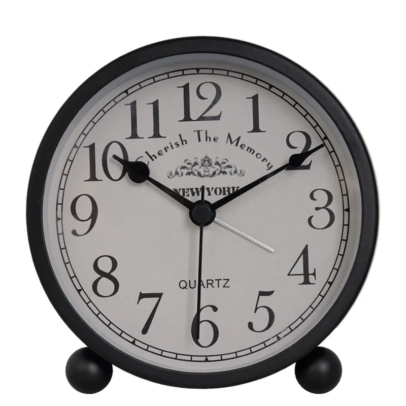 Nordic vintage metal clock - Simple student desk clock with night light for bedroom, silent quartz clock