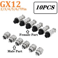 10PCS GX12 Aviation socket Male & Female 2/3/4/5/6/7Pin 12mm Wire Panel Connector Aviation Plug Circular Socket Plug