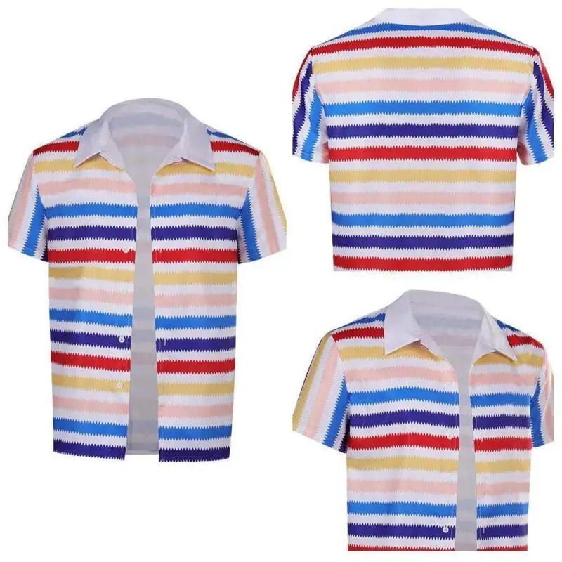 Summer Movie Barbi Cosplay Ken Ryan Gosling for Shirt Men 80s Button Down Hawaiian Casual Striped Beach Short Sleeve Shirt Tops