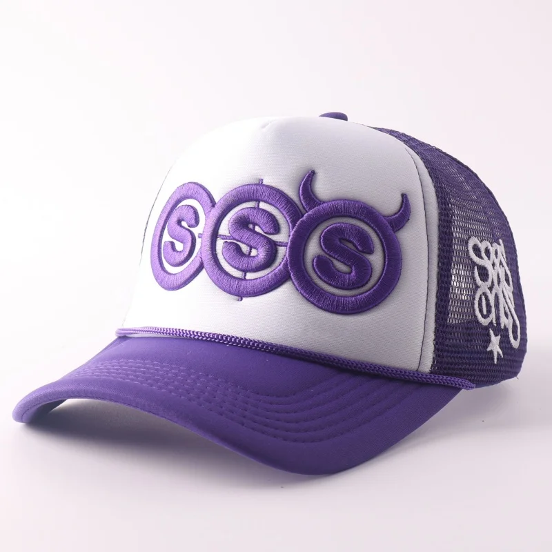 SSS Devil Horn Summer Travel Peaked Baseball Cap Men's Embroidery Hip-Hop Cap Style Sun Visor Adjustable Trucker Mesh Cap