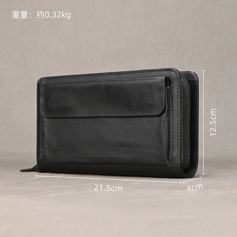 Clutch Bag Genuine Leather Double Zipper Wallet Large Capacity Top Cowhide Card Holder Business Unisex Multi Card Leather Wallet