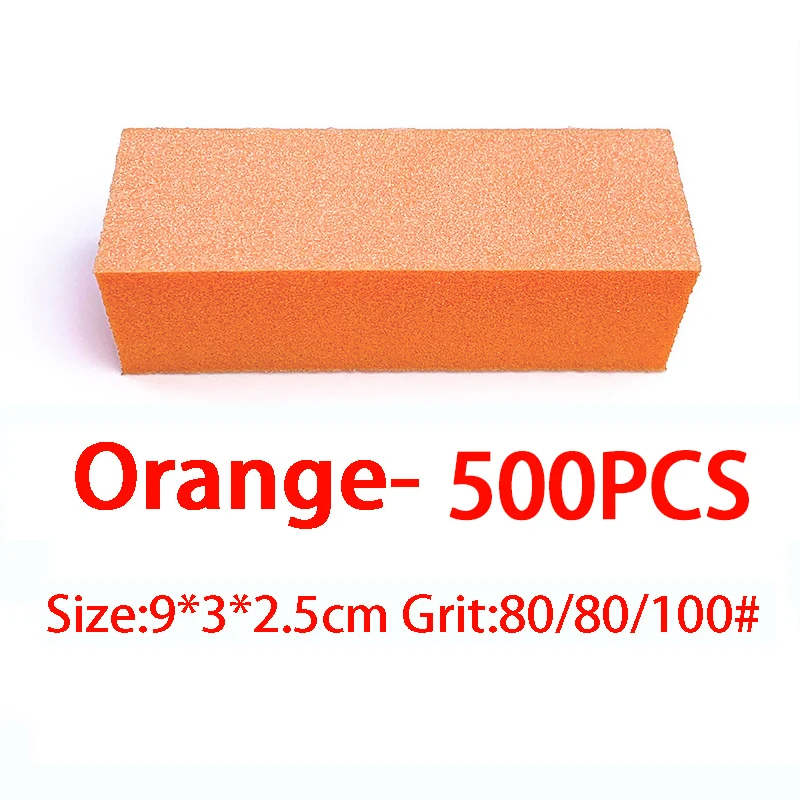 100/200/500 Stuks Groothandel Nagelbuffer Schuurtool 3-weg Spons Oranje Polijstblok Vijlen 80/80/100 Grit
