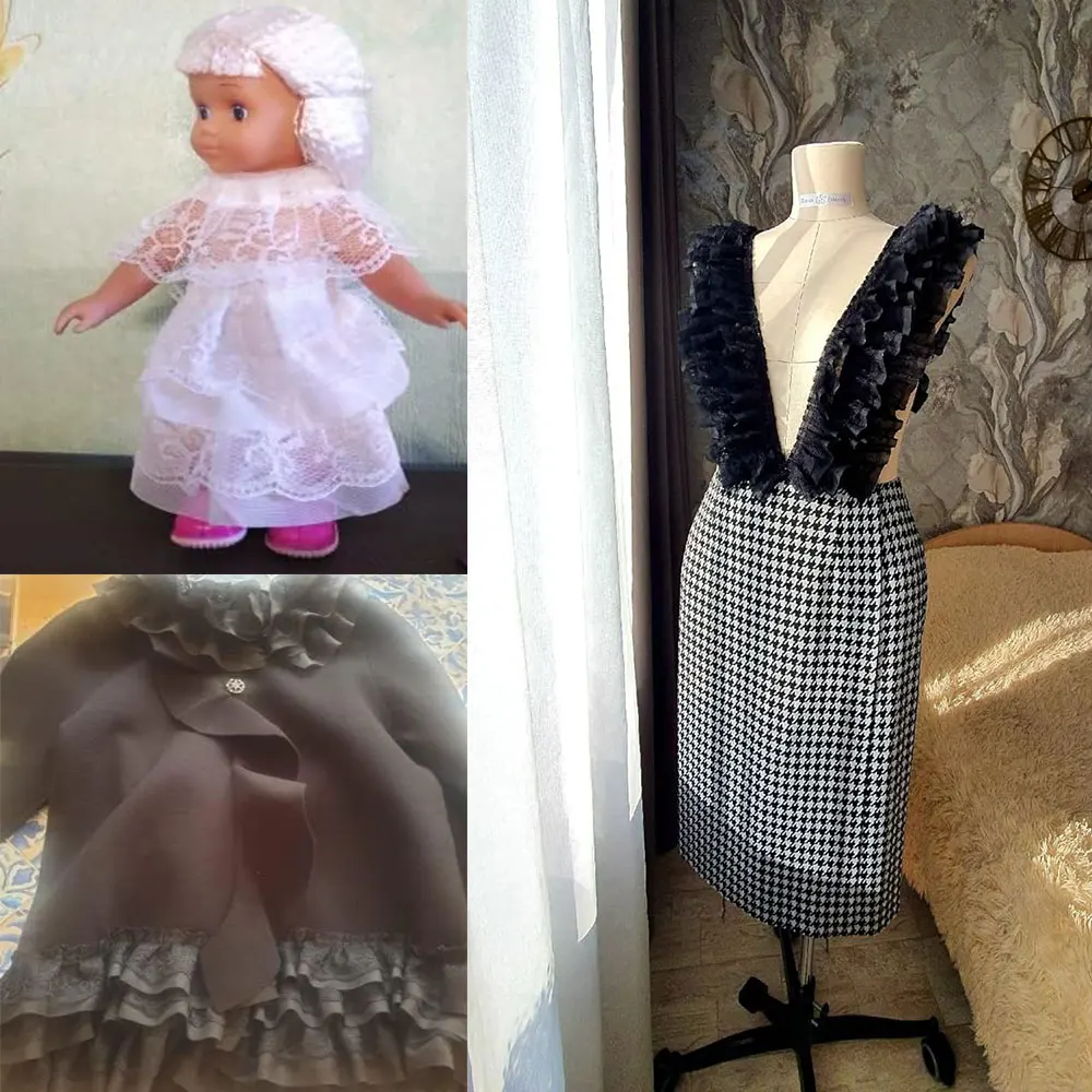 Finitura con frange in chiffon a 3 strati da 13 cm di alta qualità 1 metro bianco nero 3D pieghettato per artigianato fatto a mano