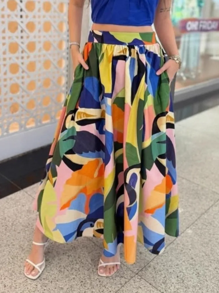 

Spring Summer Color Print Skirt Women Fashion Comfortable Casual Vacation Style A-line Skirts 2025 New Lady Commuting Clothing
