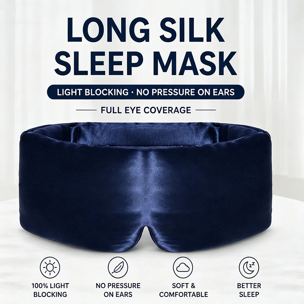 

Adjustable Long Sleep Eye Mask Full Wrap Light Blocking Soft Satin Blindfold for Men Women Travel Sleep