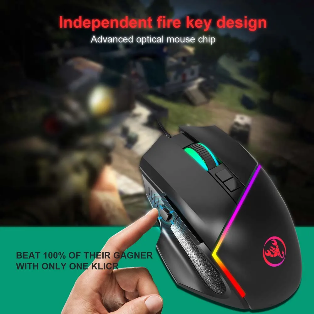 Mouse para jogos com chave de fogo, 12800dpi, ajuste aumentado, mão, 8 botões, programa macro, luz de fundo colorida rgb, micro interruptor mecânico