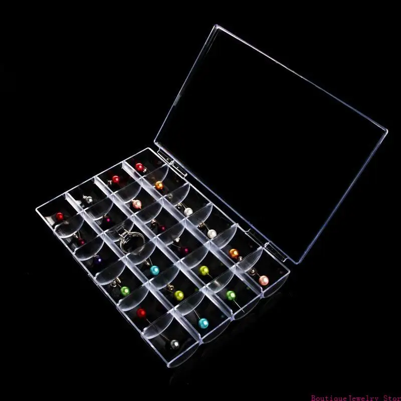 E1PE Jewelry Box for Earring Storage Clear Plastic Container 24 Compartment