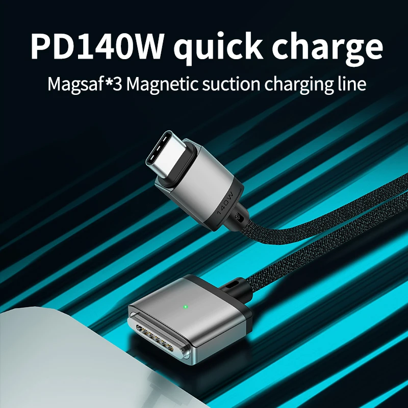 PD3.1 140W USB Type-C to Magnetic 3 Cable Adapter 28V/5A Fast Charging Charger LED For MacBook Pro Air Pro M2 A2442 A2485 A2681