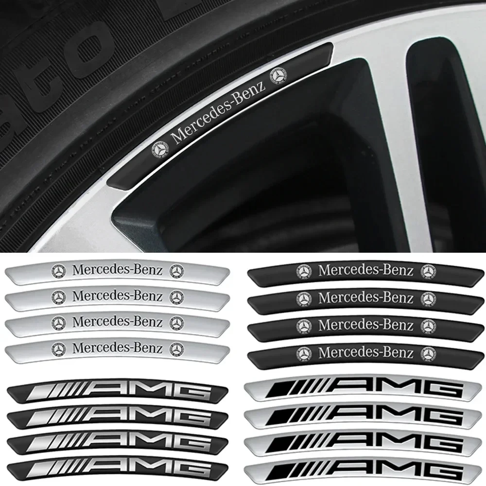 3D Aluminum Car Styling Wheel Rim Sticker Car Refit Accessorie For Mercedes Benz AMG A B R G Class GLK GLA CLA GLB GLC C200 E200