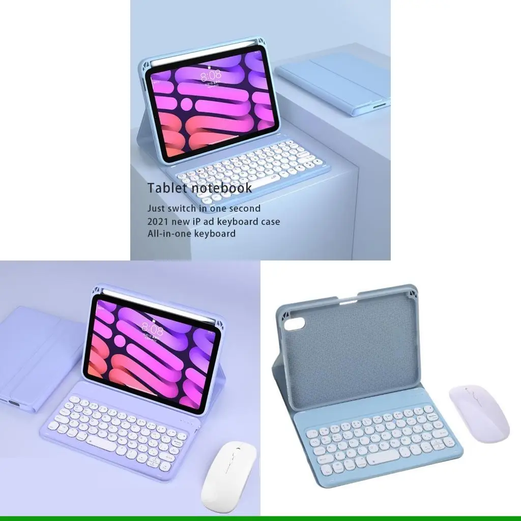

U55C Keyboard for Case for Mini 6 Tablet Durable PU Cover with Detachable Keyboard BT-Mouse Pen Slot Design