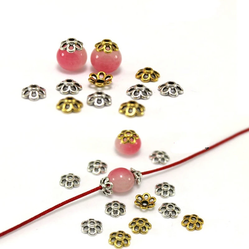 20-50pcs/lot Vintage Mix 6mm Flower Hollow Spacer Beads Caps Handmade Beads Spacer Accessories DIY Beads For Jewelry Making