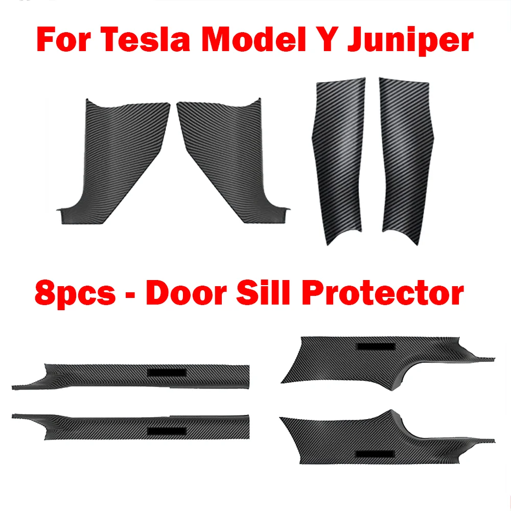 

8 шт., защита порога из углеродного волокна, ABS для Tesla Model Y Juniper 2025, защита передней и задней двери, декоративная накладка